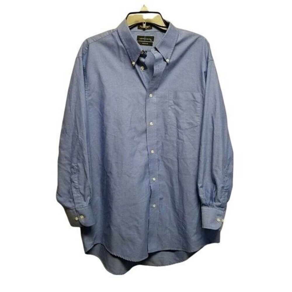 Statements Mens Sz 17 Blue  Solid Long Sleeve Dress Shirt